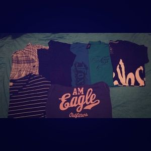 6 shirts, 1 hoodie, xtra small and small